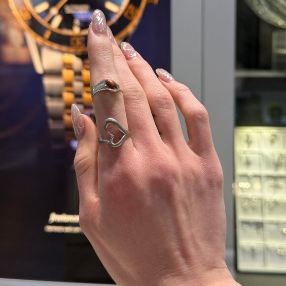 Vintage Sterling Silver Gold Sand Stone Oval Dome Ring - Picture 2 of 10